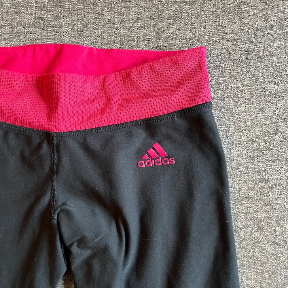 ADIDAS Black Climalite Pink Mesh Crop Capri Leggings - Picture 2 of 6